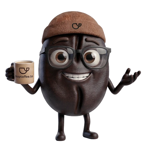 Beanie - maskotka buycoffee.to trzymająca kawę